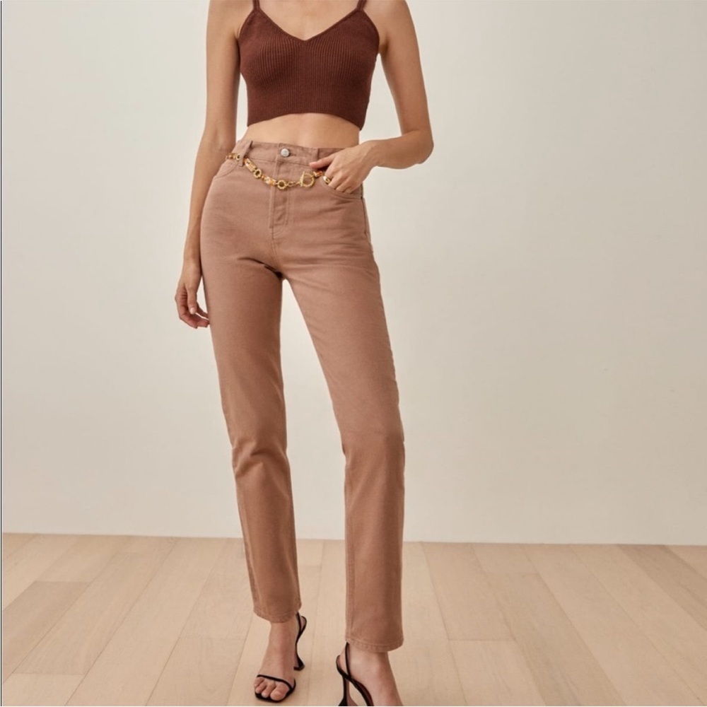 Reformation Cynthia High Rise Straight Jeans Mushroom